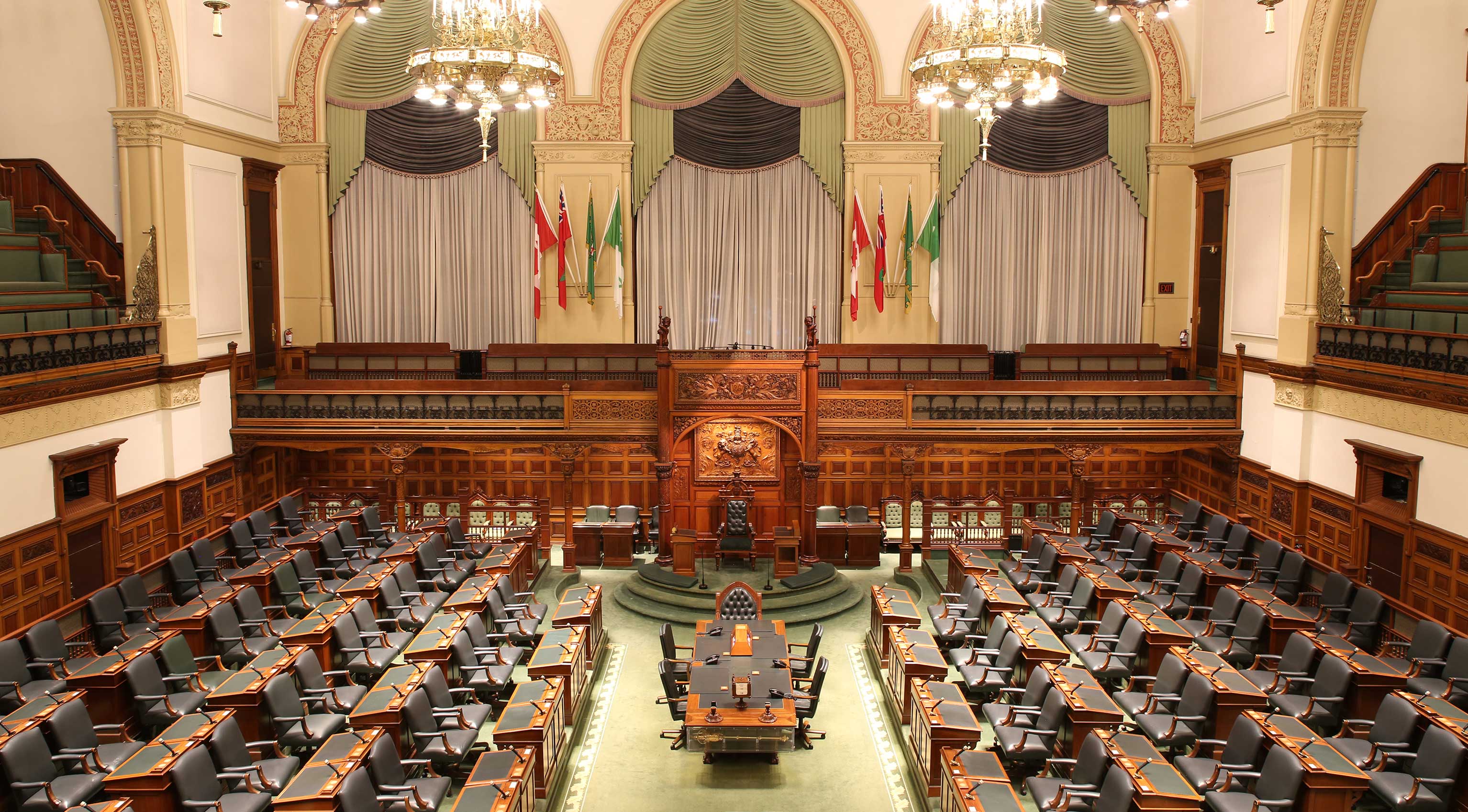 a panoramic view of the empty Legislative Chamber