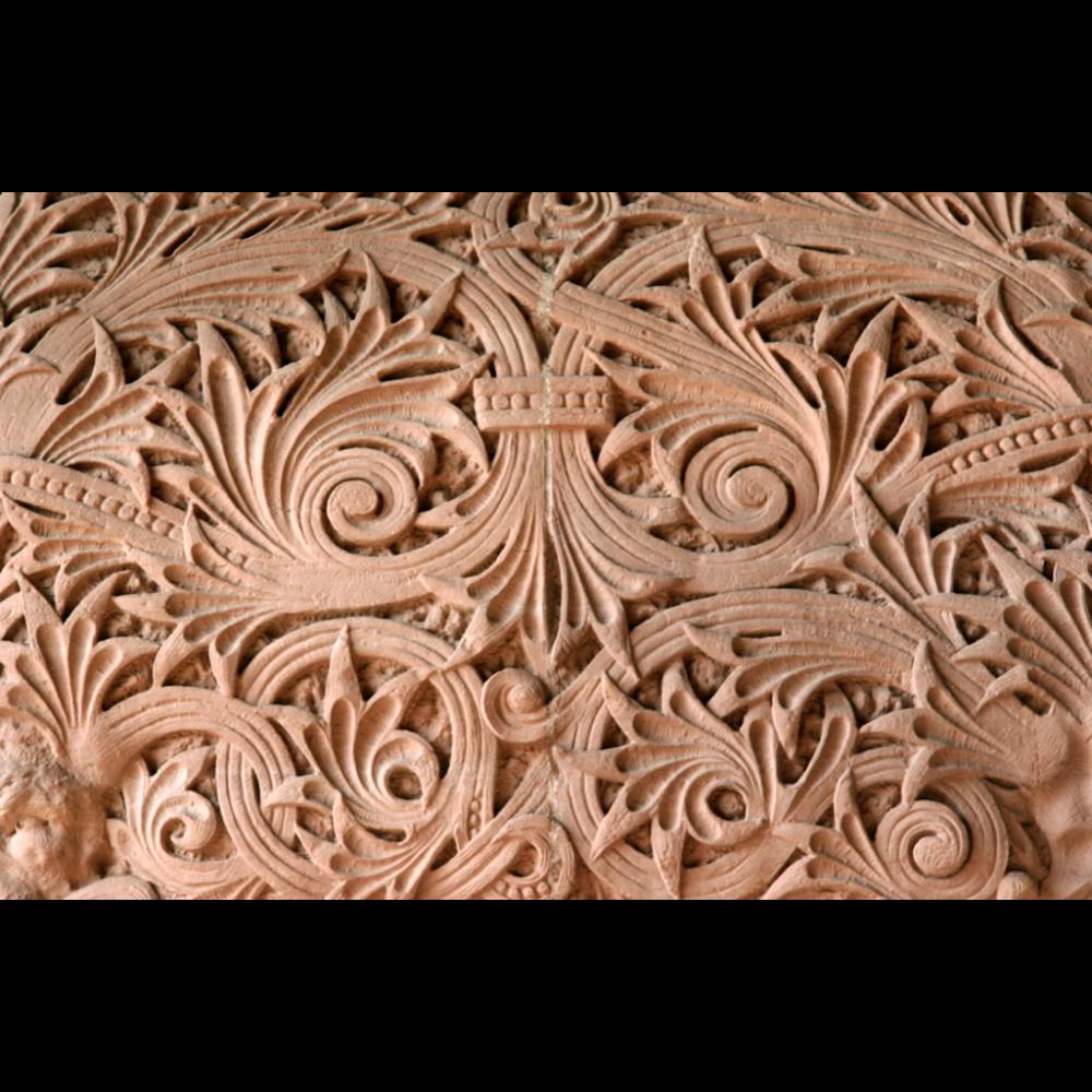 Intricate leaf motif carved into the sandstone of the south entrance of the Legislative Building.