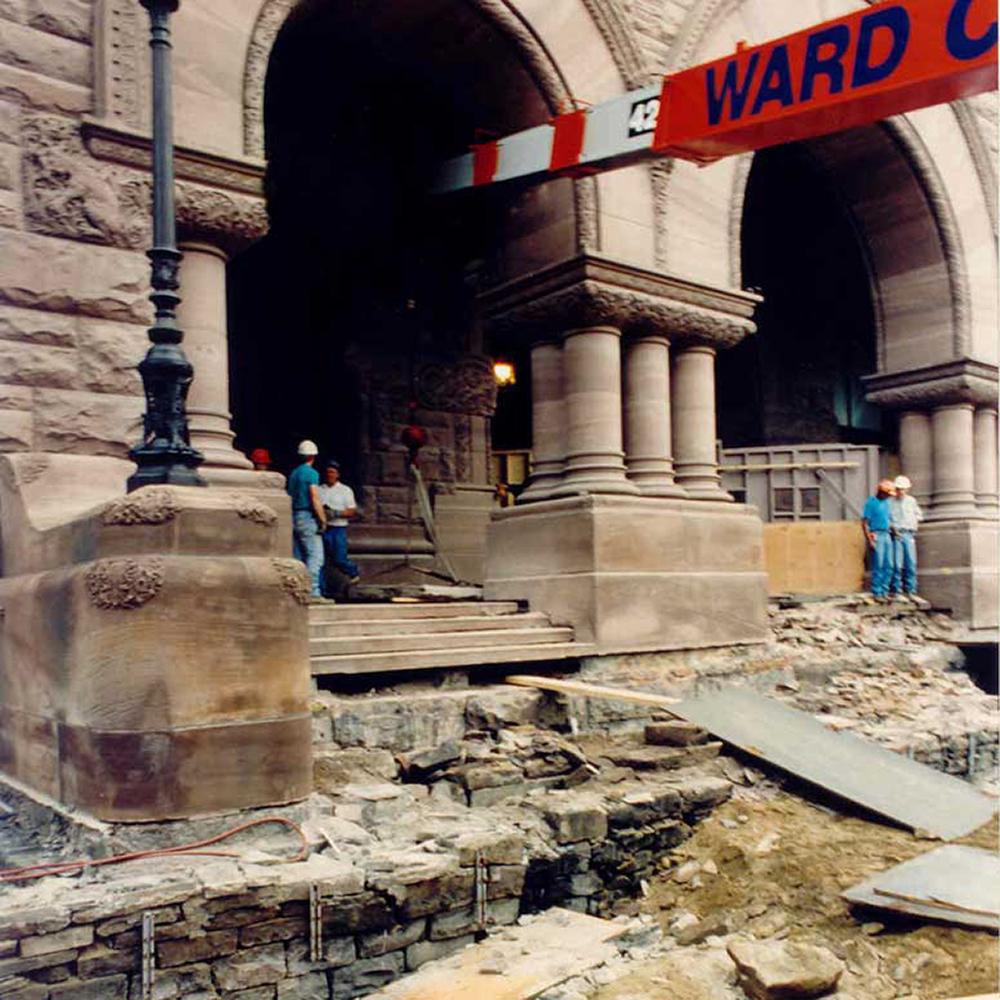 exterior steps to main building in state of disrepair